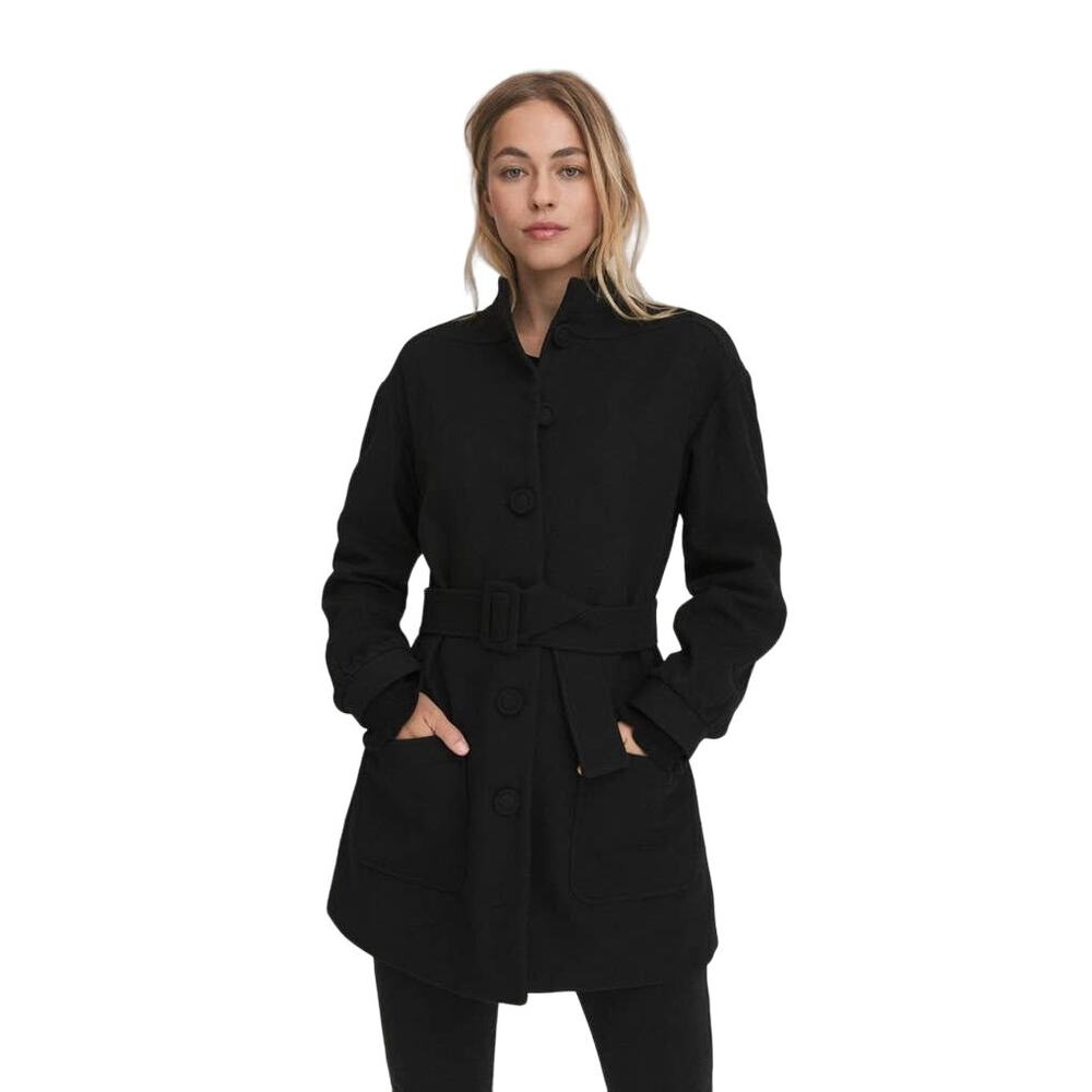 Something Navy Noelle Coat Black Wool Mid Length Belted